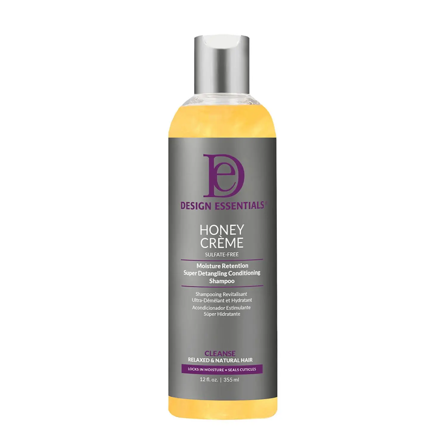 Design Essentials Honey Creme Moisture Retention Shampoo, Daily Detangling Moisturizer for Dry & Damaged Hair, Sulfate-Free Cleanser with Honey for All Hair Types, 12 Fl Oz, Haircare, Hydrating, Curly Locks, Textured