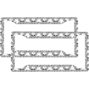 2 Pcs Car License Plate Frames for Women Men - 4 Holes Solid Aluminum Skull Print License Plate Cover for Car Accessories for Women Men with Fasteners and Screws ﻿