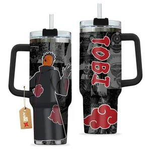 [Otaku Mug] Tobi Orange Mask Personalized Tumbler 20oz/40oz with Handle – Naruto Shippuden Stainless Steel Travel Mug, Mysterious Ninja Drinkware, Otaku Collector Gift stainless steel mug