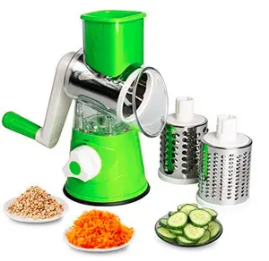 Multifuntional Cheese Grater and Manual Rotary Vegetable Cutter Multi-Blade for Fruitsand Vegetables, Cheese Kitchen Slicer Utensils with 3 Blades Handy
