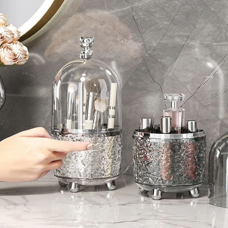 Toothbrush Holders with Sliding Lid, Rotating 3 Slots Bathroom Organizer Countertop, Tooth Brush Toothpaste Holder Bathroom Counter Stand Sink Organizer Caddy for Vanity Makeup Brushes Organizer