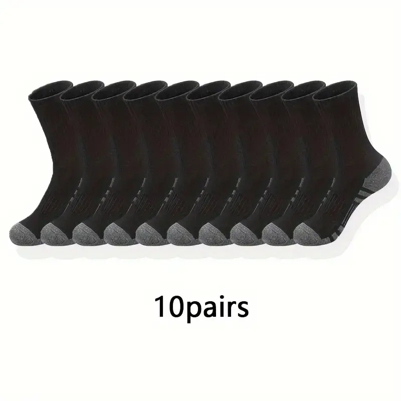 Male Athletic Polyester Knee Socks, 10 Pairs Black, Stretchable Moisture-Wicking and Seamless with Reinforced Heel and Toe for Running, 10 Pairs Of Black, 10/30 Pair