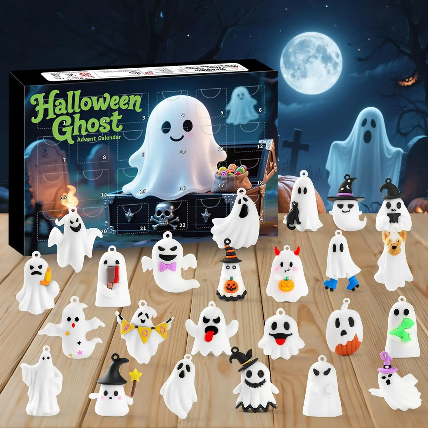 Halloween Advent Calendar 2026,24 Day Halloween Ghost Countdown Calendar with 24 Collectible Gifts for Kids Boys Girls Toddlers Boo Basket Stuffers Party Favors