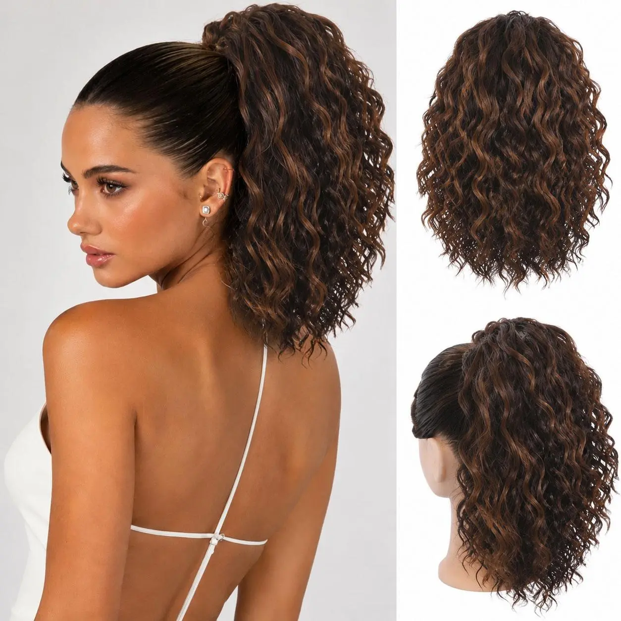 VOSILK Ponytail Extension Drawstring Ponytail Hair Extensions Ponytail 12Inch Short Curly Synthetic Pony Tails Hair Extensions for Daily Use