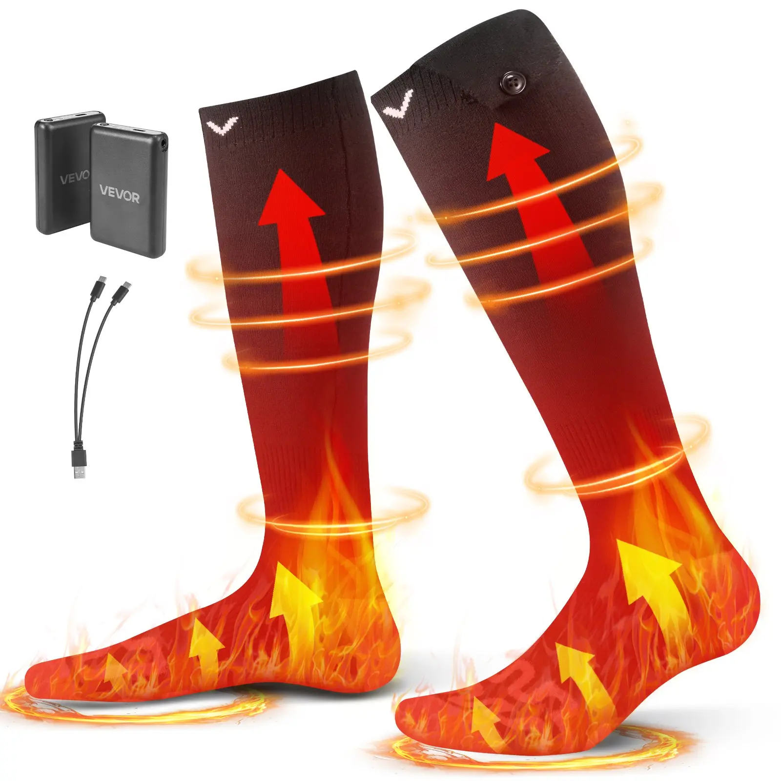 【DealsForYouDays】VEVOR  Heated Socks, 5000mAh Battery Powered, Rechargeable Heating Socks with 4 Heating Levels, Electric Heated Sock for Men Women, Foot Warmer for Hunting Riding Camping Hiking Skiing, Outdoor Work, Heat Levels, Modal Yarn