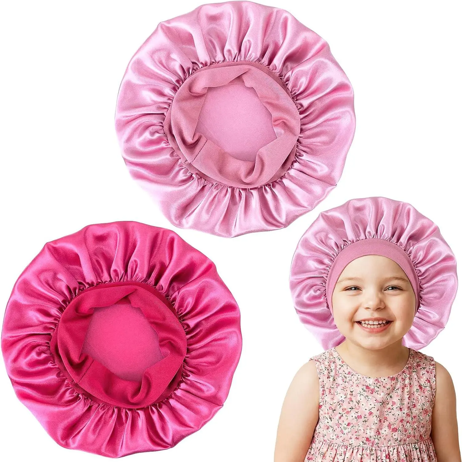 2 count  Bonnet for Girl, Elastic Wide Band Satin Bonnet Sleep Cap for Teen Boy  Curly Hair Braid Sleeping