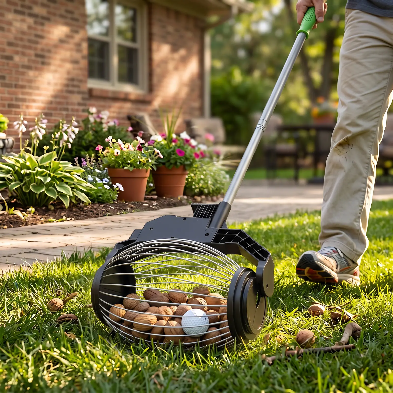 1.8 Gallon Nut Gatherer Roller & Ball Collector with Foot-Operated Dump Door, Walnut & Pecan Picker, 1.2"-2.6" Nut Picker for Pecans, Walnuts, Chestnuts, Hickory Nuts, Golf Balls & Sweet Gum Balls, Lawn & Yard Cleanup, #tiktokshopbacktoschool