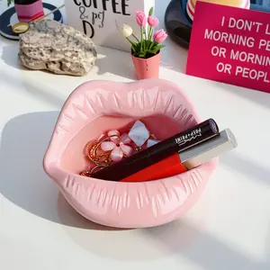 Cute Lipstick Organizer Jewelry Tray Trinket Dish for Her / Mom / Wife / Girlfriend - Ceramic Lip Ashtray for Smokers - Creative Desk Ornament for Office & Home Decor - Unique Adorable Gift Idea for Birthday & Mother's Day