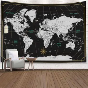 World Map Tapestry Wall Hanging Black White Tapestry Home Décor for Home 40X30 Inch Map for kids Room Wall Art