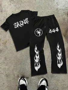 Men's Graphic Tee & Pants Two-piece Set, Regular Fit Casual Fashion Short Sleeve Round Neck T-shirt & Pocket Trousers for Daily Outdoor Wear, Men Clothes for Summer, Menswear