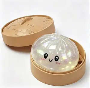 Cute Transparent Confetti Dumpling Squishy With Steamer Box Aesthetic Desktop Decor