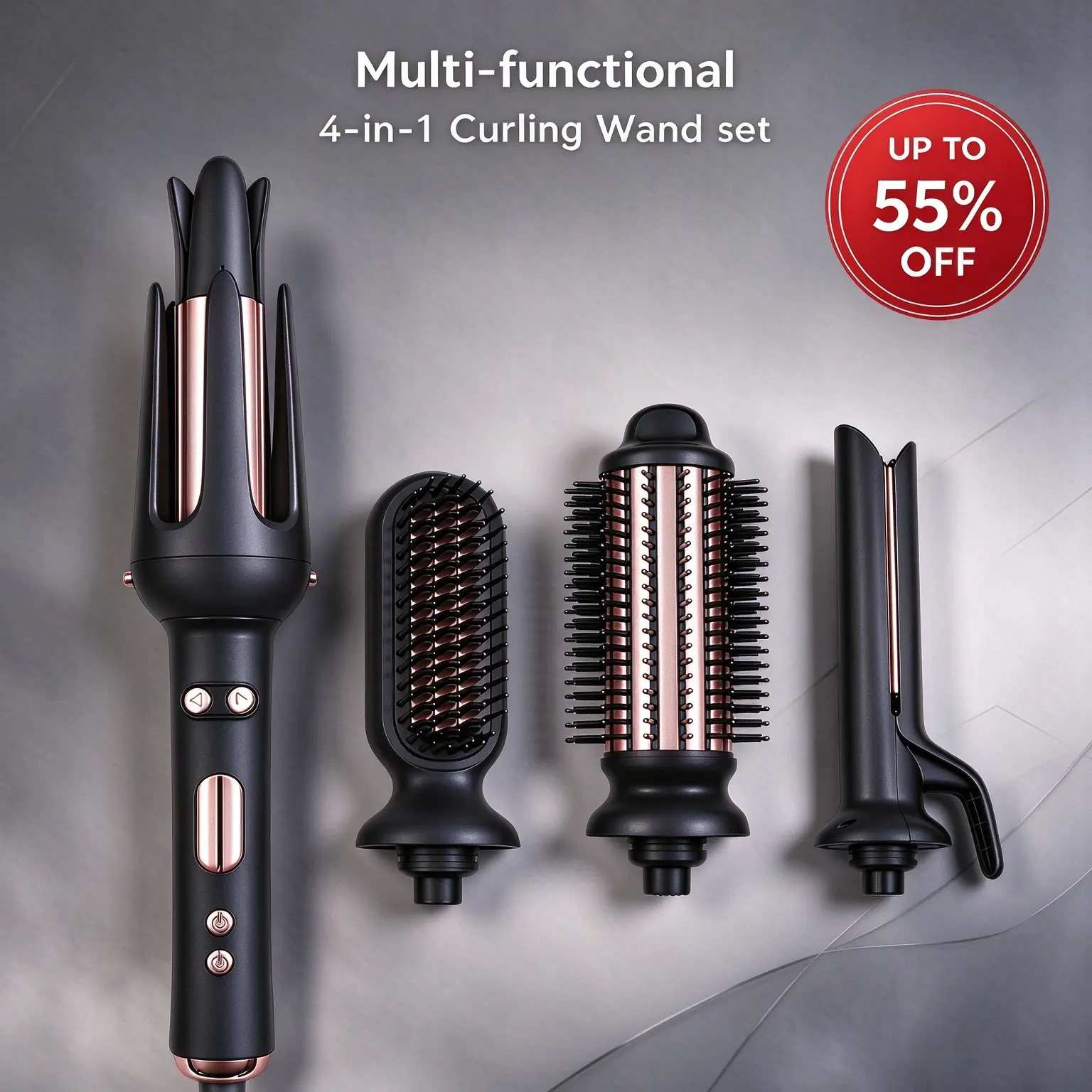Wavlora Complete 4-in-1 Styling Set for Perfect Hair - Straightening Brush, Big Curls, Small Curls, Smooth, Automatic Hair Curler, Volumizing Brush, Main Unit