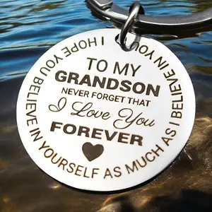 1pc Engraved Stainless Steel Keychain For Grandson - "to My Grandson, Never Forget That I Love You Forever" Message, Durable Open Ring Design, Ideal Gift From Grandparents, Grandson Gifts, Mother'S Day, Easter, Wedding Season keychain toy valentine day u