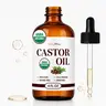 BodyJ4You USDA Organic Castor Oil for Eyelashes and Eyebrows - Cold Pressed, Hexane Free, Amber Glass - 1, 2, 4 or 16 oz