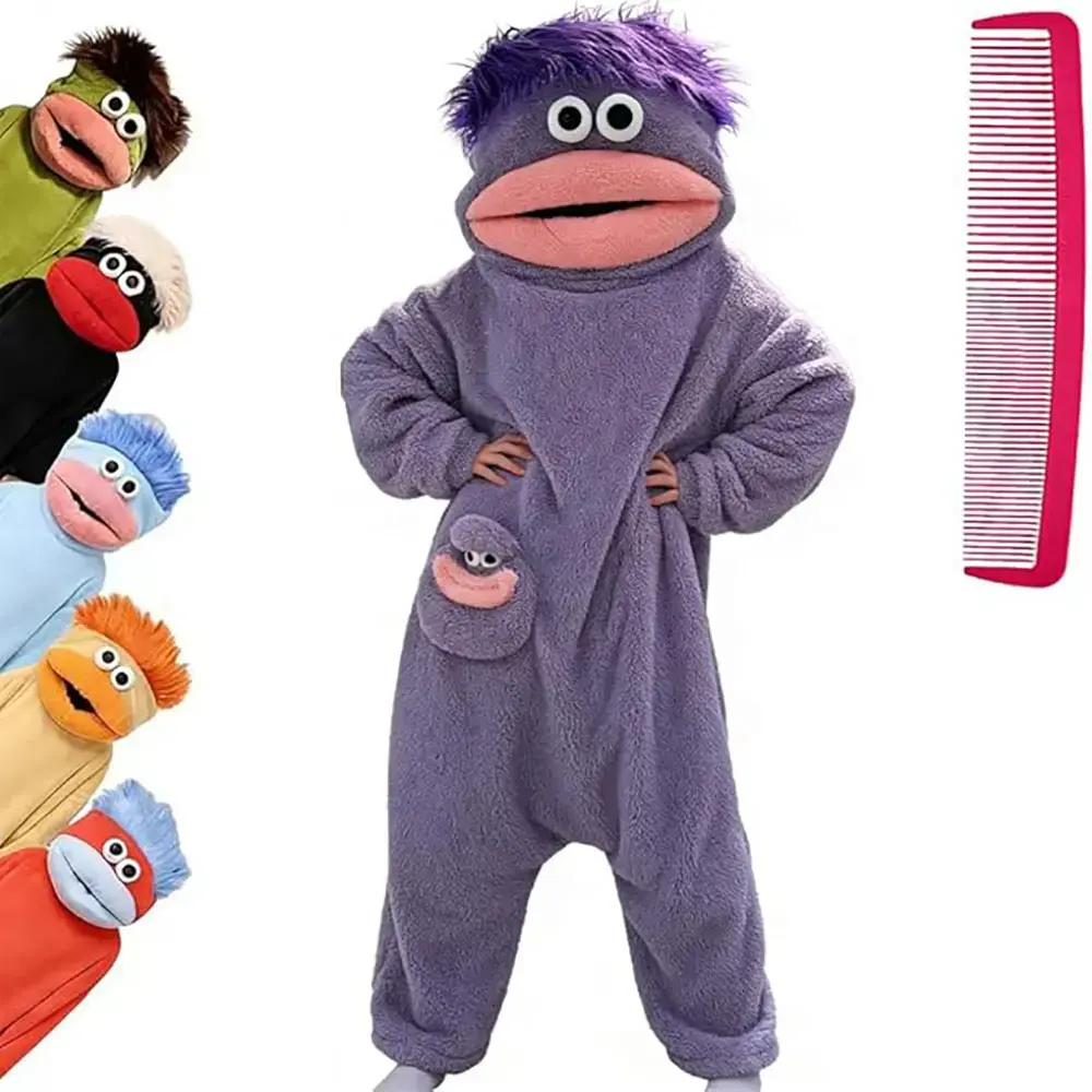 Funny Big Mouth Monster Onesie Pajamas with Large Comb – Oversized Plush Fleece Hooded One Piece for Sleep & Party