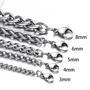 HNSP 3MM-8MM Stainless Steel Twisted Chain Necklace For Men Women Neck Hand Chains Jewelry Accessories