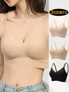 Women's 3-Pack Seamless Push-Up Bras, Comfortable Invisible Underwear for Small Busts, Breathable & Soft Fabric Design Womenswear