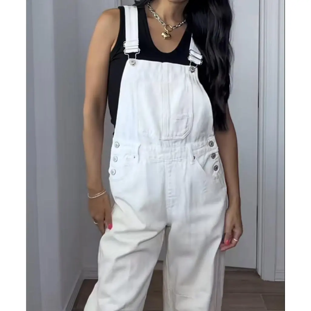 Women's Stylish White Jumpsuit with Adjustable Straps - Size Small - Fashionable & Detailed Design