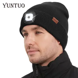 Unisex USB Rechargeable 4 LED Flashlight Hat Unique Christmas Birthday Gifts for Men, Husbands, Teens Warm Knit Balaclava for Outdoor Activities,Blackfriday,Christmas,Birthday Gift