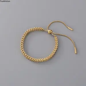 Exquisite Gold Color Stainless Steel Weaving Wheat Ears Pull Adjustable Bracelet for Women Classic Trendy Bangle Jewelry Gift