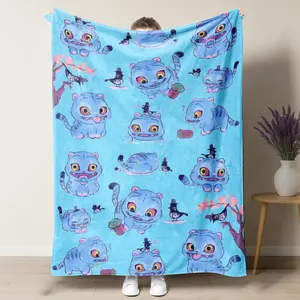 KPop Demon Hunters Anime Blanket Quality Soft Derpy Tiger Cat Throw Blanket Winter Kids Adult Home Decor Funny Bedspread for Birthday Gifts Halloween Christmas Gift