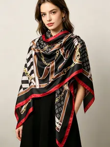 European and American Fashion Versatile Geometric Long Silk Scarf, Elegant High-End Women's Decorative Outerwear Shawl, All Seasons