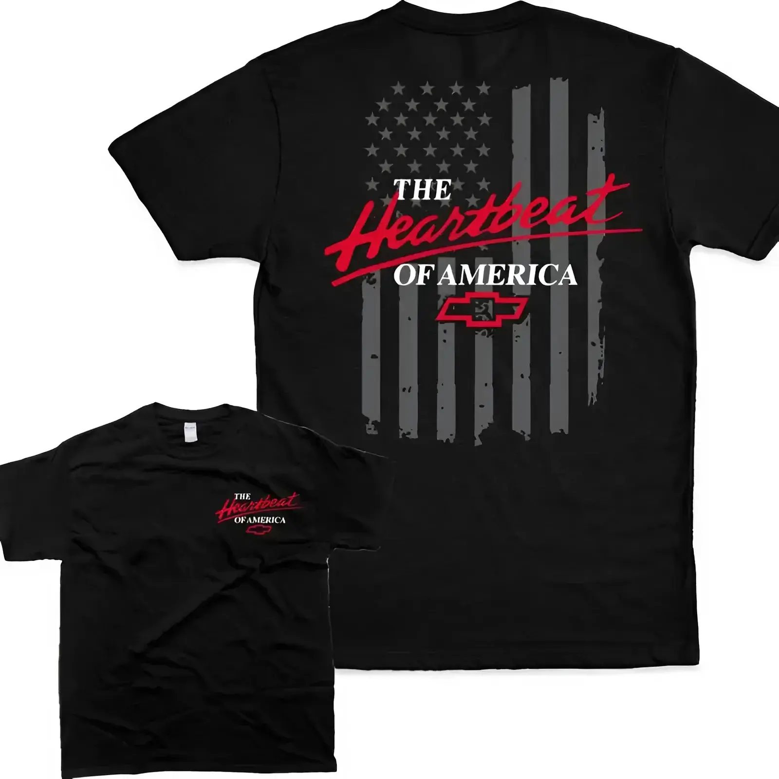 Chevy Heartbeat of America T-Shirt, Patriotic Flag & Logo Graphic, Chevrolet Heritage Shirt for Car Enthusiasts & Chevy Truck Fans, Gift for American Muscle Drivers