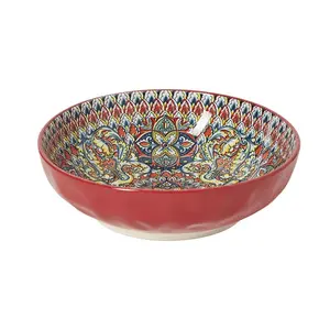 Boho Style Ceramic Bowl, 1 Count Vintage Floral Pattern Bowl, Household Tableware for Home Kitchen Dining Room