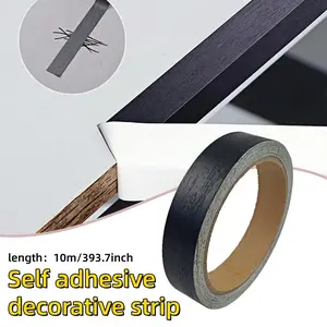 A Roll of 10m/393.7 Inch Black Wood Grain Texture Self-adhesive PVC Wallpaper Edges Banding, Used for Hiding Seams, Decorating Mirrors and Window Frames, Renovating Cabinets/Tables, and Adding Decorative Wood Grain Edges to Home Decoration and Frames