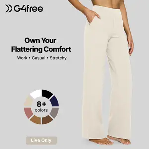 【Live Exclusive】G4Free Women's High-Waisted Wide Leg Pants - Office to Weekend Athleisure Trouser with Pockets Bottom
