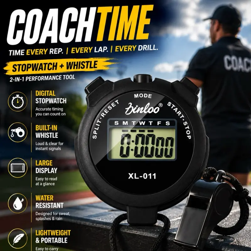 CoachTime Digital Stopwatch Timer with Built-in Whistle, Unisex Sports Timing Tool for Track & Field Coaches, PE Teachers