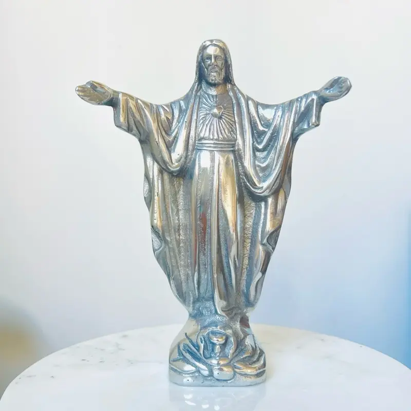 Sagrado Corazón de Jesús en Base Hecho de Pewter Pulido Mexicano Figura de Altar Decorativa