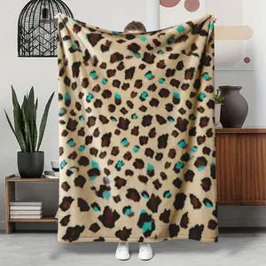 Super soft flannel throw blanket - trendy teal leopard print, no-pill & skin-friendly, warm cozy for couch, bed & travel - perfect gift for family, friends & animal lovers