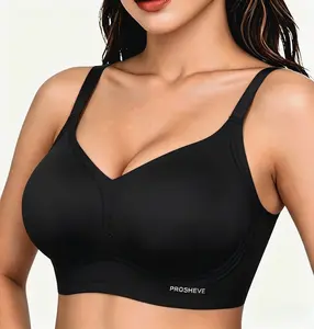 PROSHEVE Women's Jelly Bra Wireless Seamless T-Shirt Bra Full Coverage Push Up Comfort No Underwire for Everyday Wear Black Soft Breathable V Neck Adjustable Wide Straps - Outfits, Womenswear