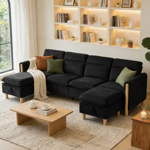 102.8'' U-Shaped Sectional Sofa with Storage Ottoman, Deep Seat Couch with Movable Chaise, Chenille Fabric, Solid Wood Frame, 800LBS Capacity, Modern Living Room Furniture