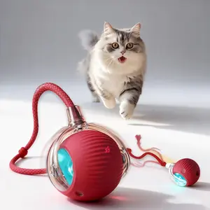 Interactive Cat , Chirp And Motion Activated Cat Rolling , Used for Indoor Cat Red LED Light Rolling Quickly, Can Be Used On The Carpet.christmas gifts Ball Pet Toy Rechargeable USB