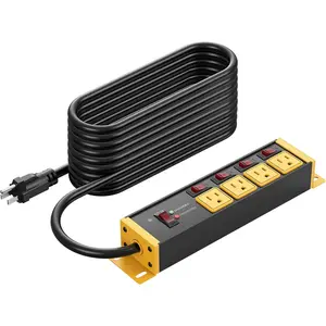 12 Gauge Outdoor Long Extension Cord with Multiple Outlets, 20 Amp Individual Switches Heavy Duty Surge Protector Power Strip, Garage Wall Mount Outlet Extender. 50 FT, Yellow.