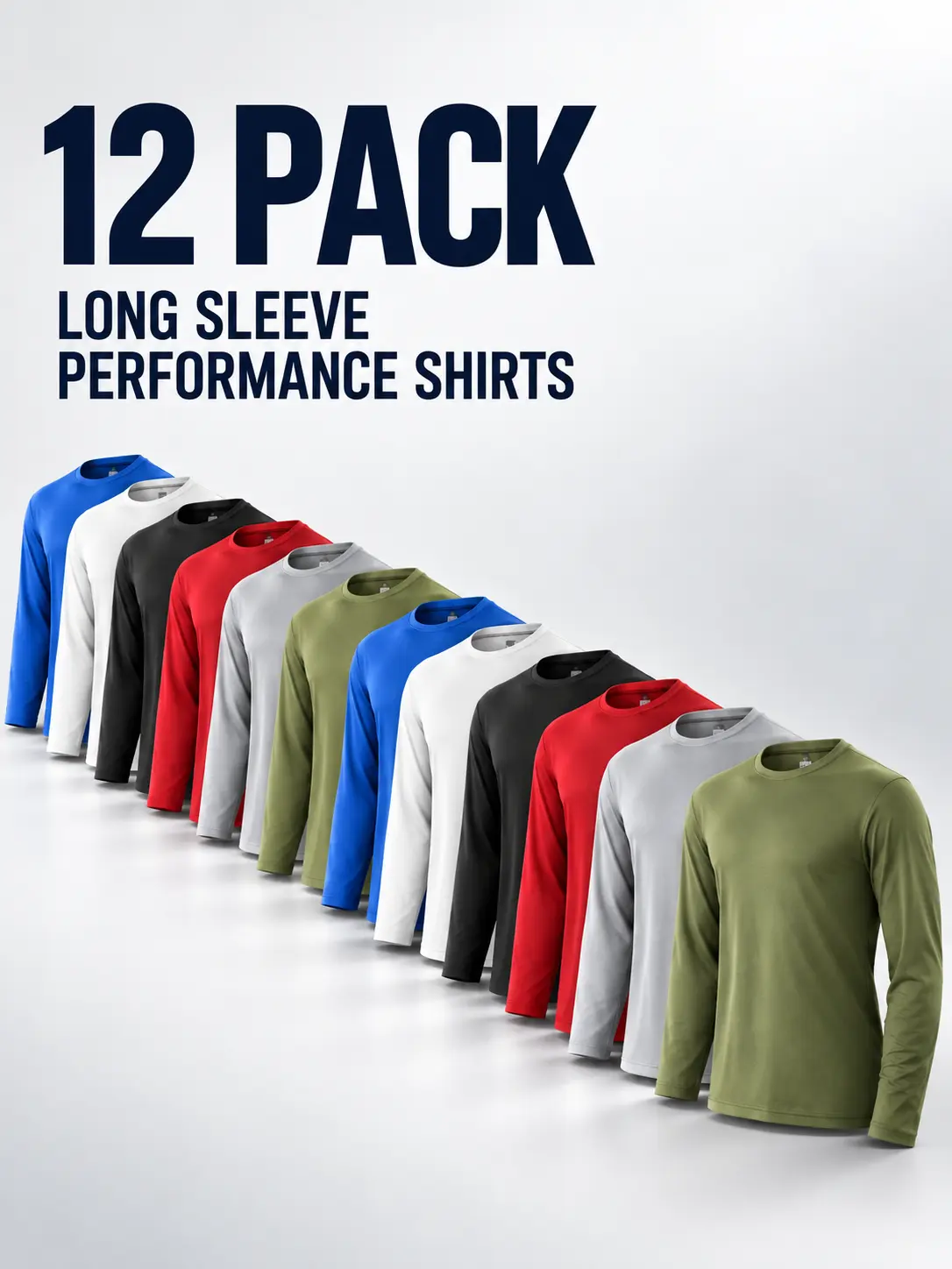 6/12-Pack Men's Long Sleeve T-Shirts, Lightweight Breathable Stretch Crew Neck Shirts, Casual Performance Tops for Work, Outdoor, Everyday Wear & Layering