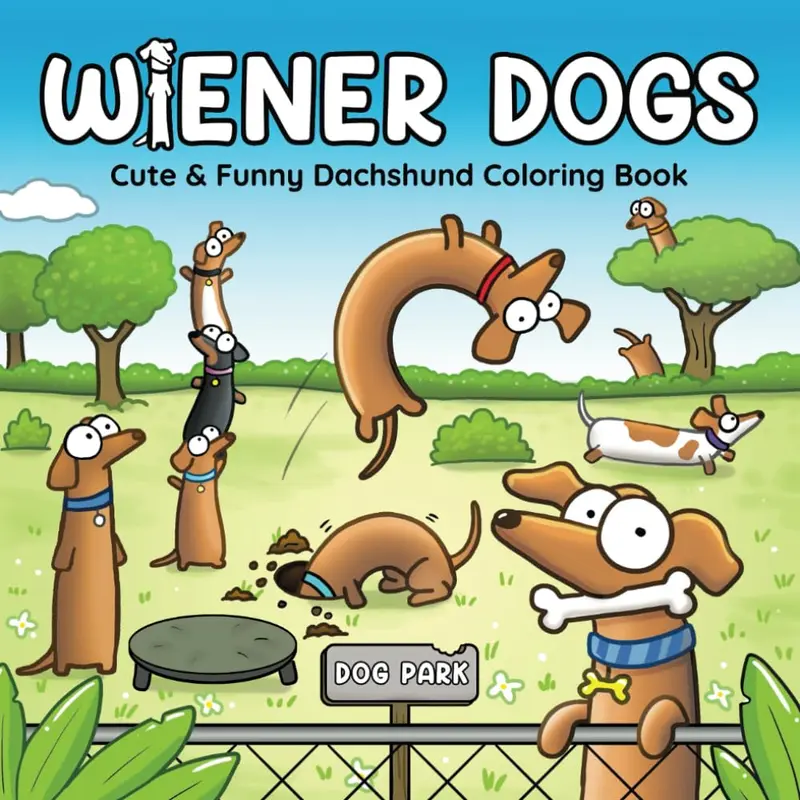 English Comic Style Dachshund Coloring Activity Book for Adults - 8.5x8.5" Paperback, 40 Hand-Drawn Mischievous Scenarios, Bold Designs, Easy-to-Color Sausage Dogs, Maximum Enjoyment for All Ages