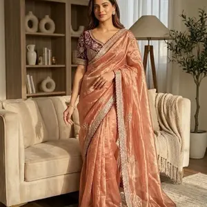 Soft Fandy satin fabric saree premium heavy front and back blouse party wear  Formal Elegance Style Womenswear