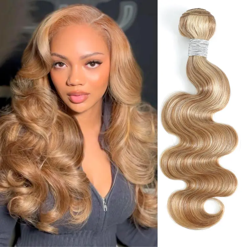 Rhiso P27-613 Honey Blonde Human Hair Highlights Brazilian Body Wave Water Wave Weft Bundles of Human Hair 100% Virgin New Arrival Extensions for Sew In & Quick Weaves