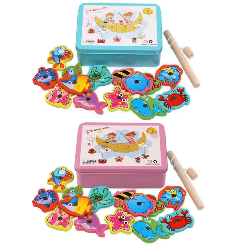 Montessori Wooden Magnetic Fishing Game - Colorful Fish Pieces, High-Quality Wood Toy, Magnetic Fishing Rod, Safe & Enjoyable Experience for 3-4 Years Kids, Children Development Motor Skills Educational Tool