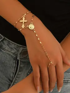 2 Piece Set Women's Bracelet, Cube Chain Bangle Set, Fashion Ring Bracelet, Jewelry Accessories, Stylish Handwear, Cube Chain Design