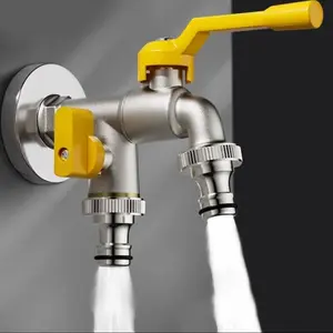 Outdoor Faucet Adapter 1/2 Inch & 3/4 Inch Garden Tap, Includes 2 External Sockets, Replaceable Home Balcony Hose Connector