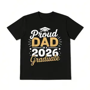 Class of 2026 Graduation T-Shirt - Proud Dad of a 2026 Graduate, Golden Lettering & Diploma Design, 100% Cotton 220gsm Loose Fit S-XXXL, Black Casual Shirt for 2026 Year Parents Gift