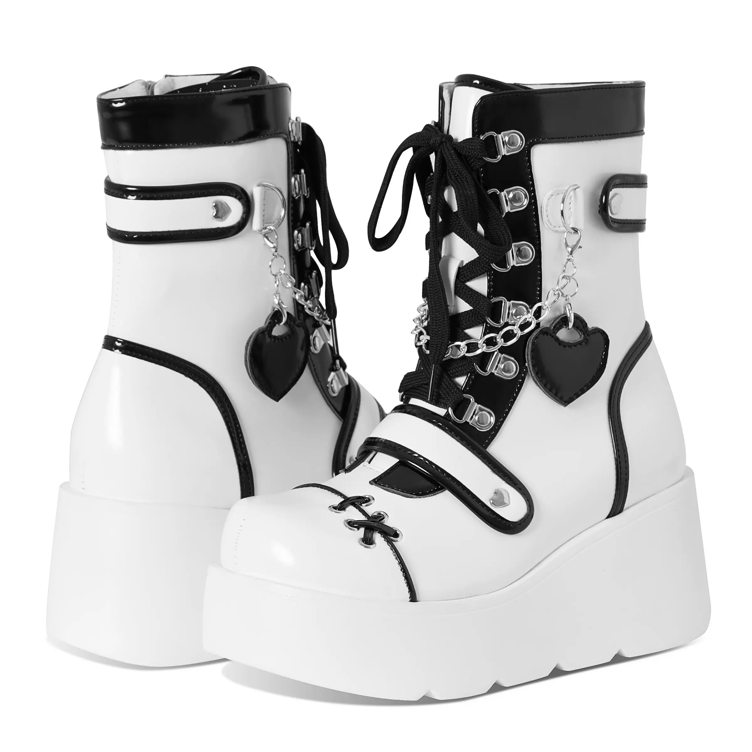 Women's Y2K Women Combat Boots Gothic Chunky Wedges Heel Lace Up