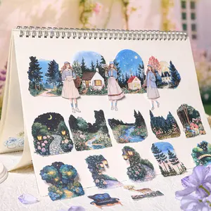 Garden Scenery Stickers, Washi Paper Material, Scrapbook Materials, Garden Time Series Beauty and People Theme Stationery Water Bottle Hand Account Decoration Seals