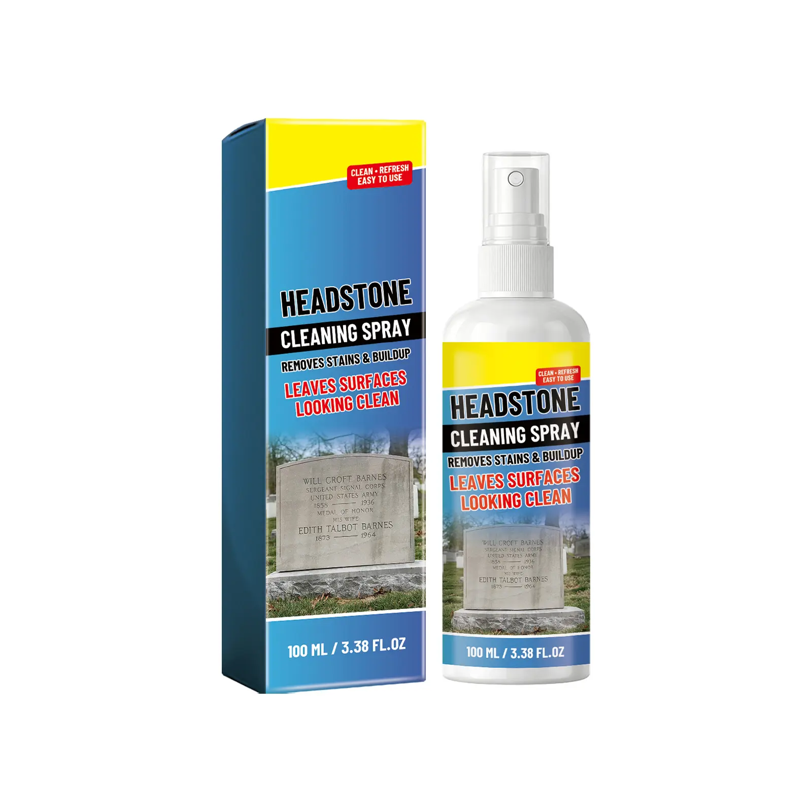 Headstone Cleaner Spray Bottle - Stone Safe, All-Purpose Memorial Stone Stain Remover with Gloves for Household Headstone Maintenance