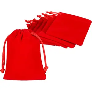 10 Pack Velvet Drawstring Bags for Christmas Wedding Gift Bags Velvet Cloth Jewelry Pouches 2.75 x 3.54 Red