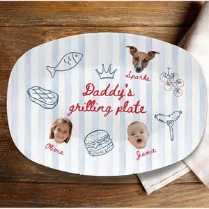 Personalized Dad Grilling Plate with Kids Faces Funny Fathers Day Gift for Grill Master Dad Custom BBQ Photo Platter from Kids for Daddy